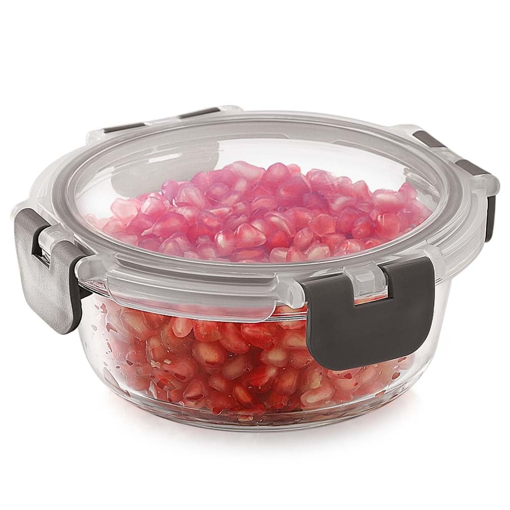 Magnus Glock Glass Food Round Container with Break-Free Detachable Lock – 400ML Borosilicate Glass, Oven & Microwave Safe Lunch Box, Kitchen Essentials, Lunch Boxes for Office Men
