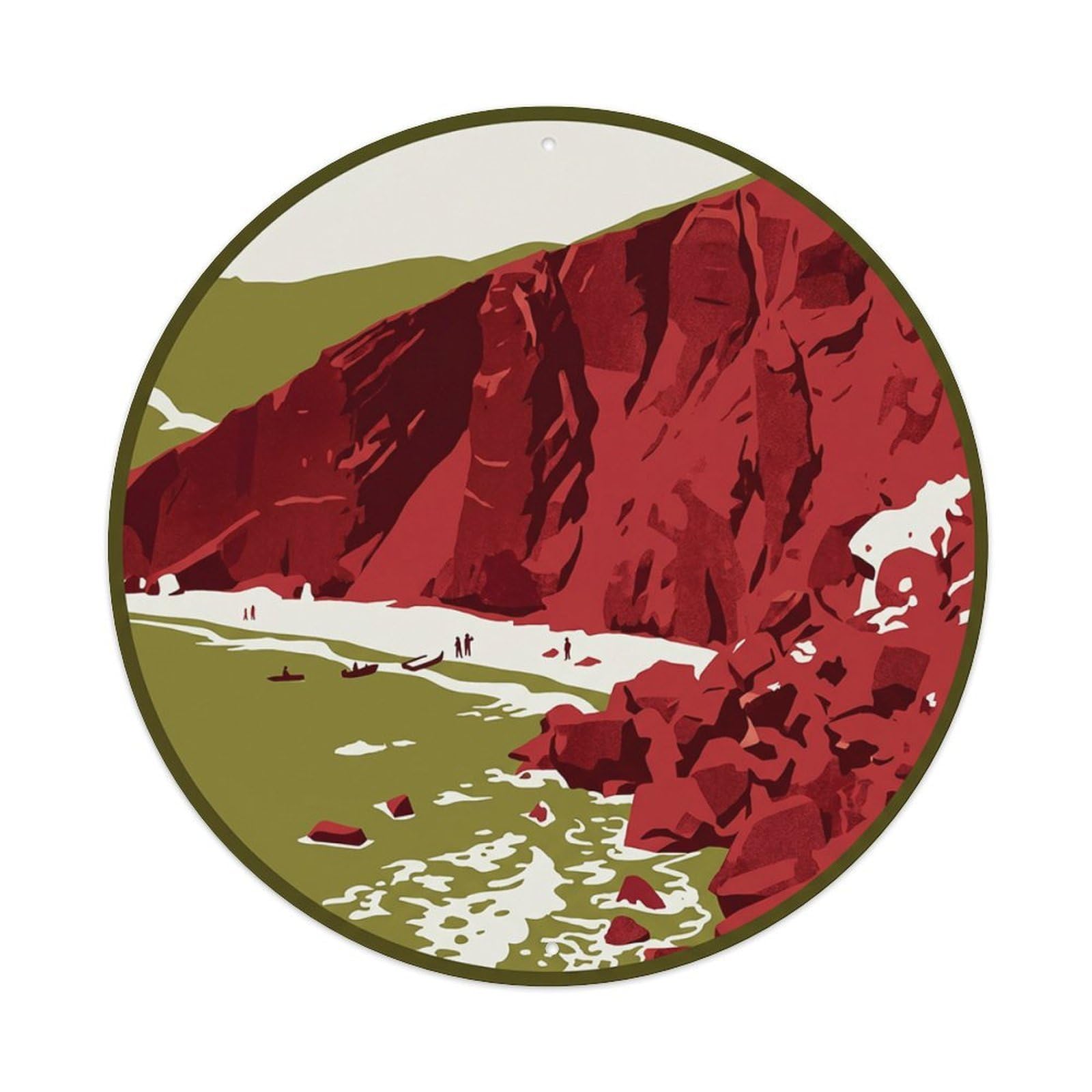 Red Beach Volcanic Cliffs Santorini Greece Travel Metal Tin Sign