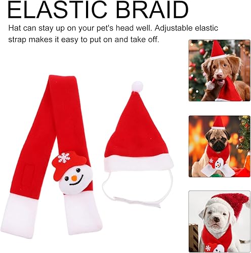 Miniatura 3 de iplusmile 3 juegos de suministros de Navidad para mascotas, bufanda y sombrero para perros, collares para cachorros pequeños, disfraz de Papá Noel,