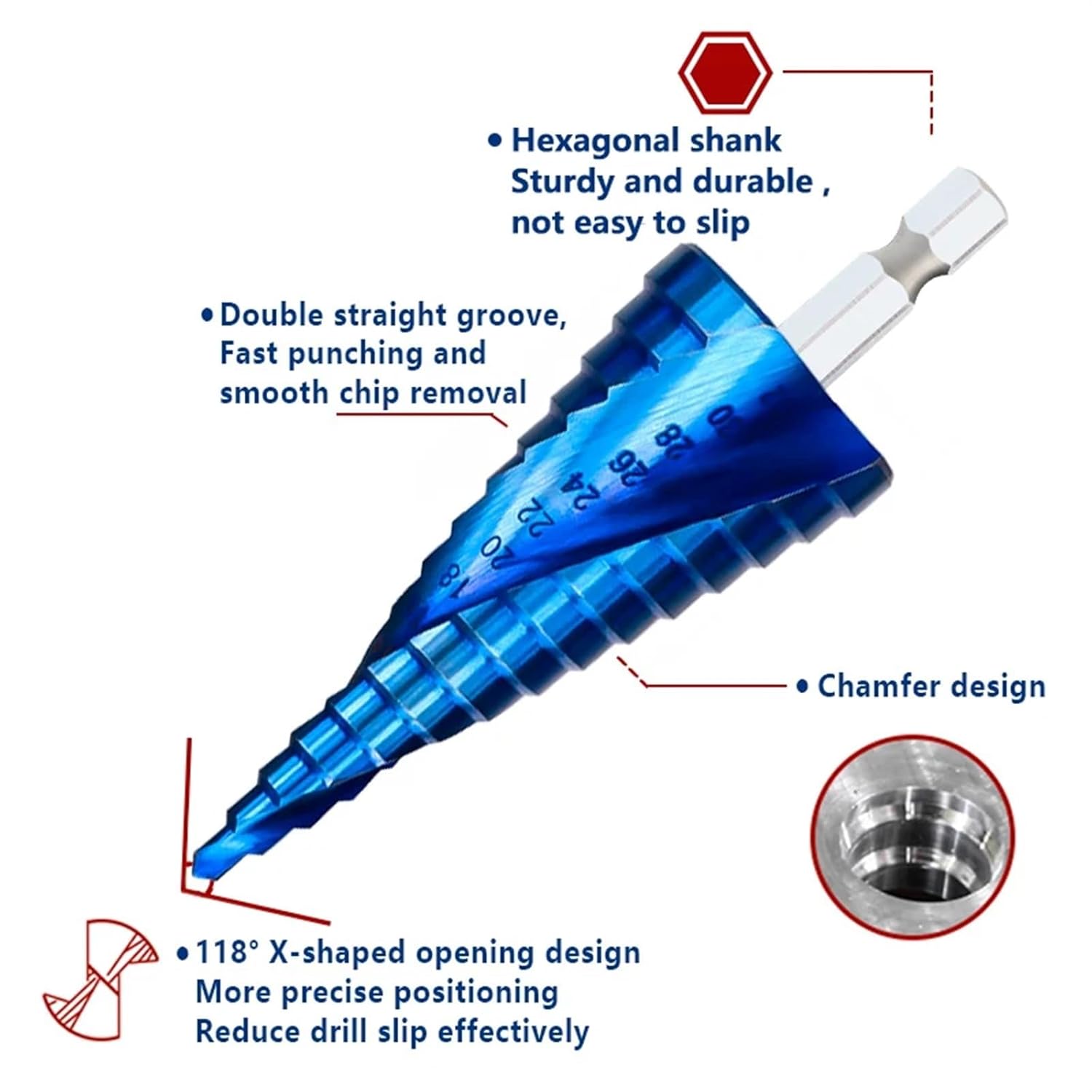 Step Drill Bit HSS 4-12 4-20 4-32mm Blue Coated Step Cone Drill Hex Shank Step Drill Bit 1Pcs(3pcs Straight)