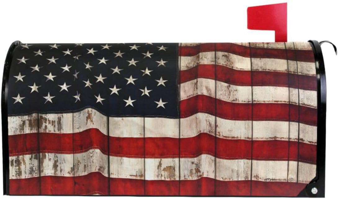 WOOR American Flag Painted Wood Wall Background Magnetic Mailbox Cover MailWraps Garden Yard Home Decor for Outside Standard Size-18"x 20.8"