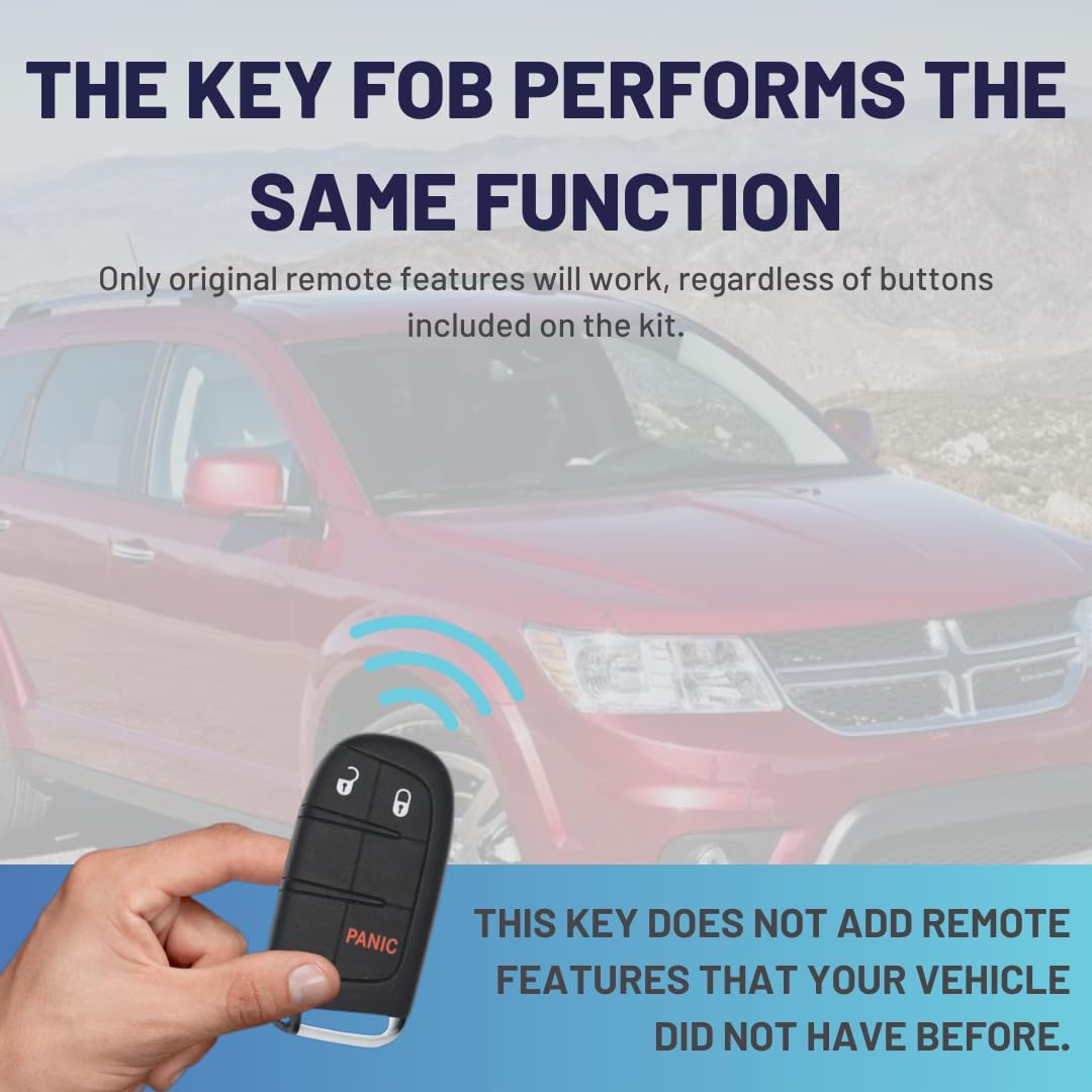 Replacement Remote Key Fob Compatible with Jeep, Dodge, and RAM, Simple Key (Lock, Unlock, Panic (3-Button (Lock,Unlock,Panic), 1 Key Fob & 1 Key Ring)