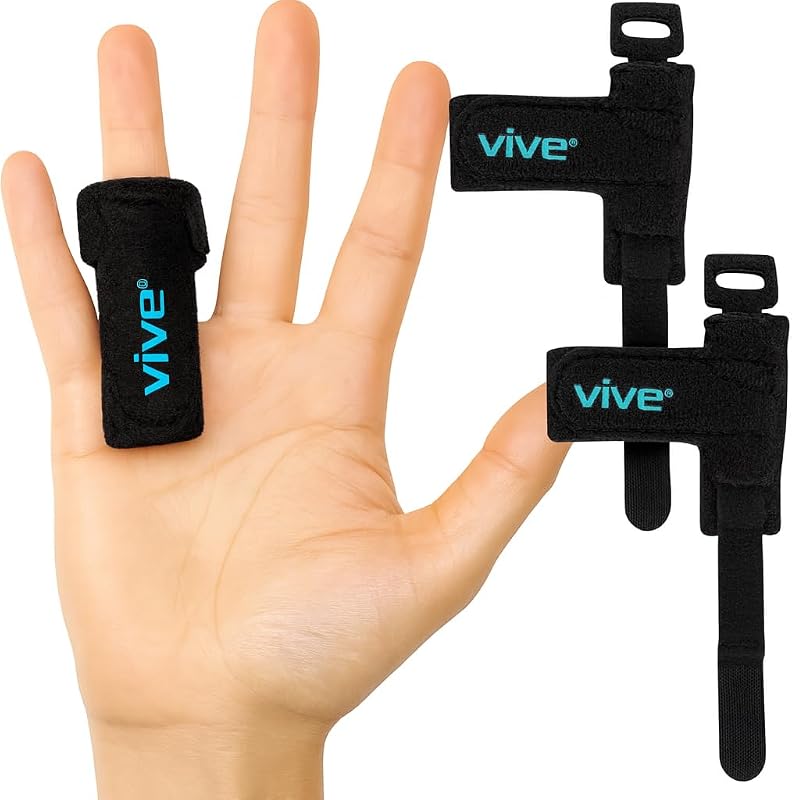 Vive Trigger Finger Splint Support Brace para enderezar curvado, doblado | Manos de tenosinovitis bloqueadas y estenosantes - Liberación de tendones y alivio del dolor (paquete de 2, negro) - Aprobado por HSA/FSA