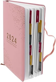 Planejador diário 2024 Agenda de caderno diário bloco de notas agenda de negócios, diário mensal, caderno de escrita para escritório, bloco de notas rosa