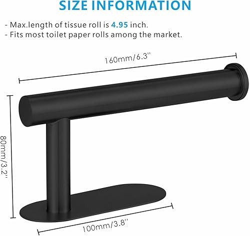 Miniatura 5 de Eolax - Soporte para papel higiénico autoadhesivo, sin taladrar para baño, baño, baño, soporte de pared, acero inoxidable (negro)
