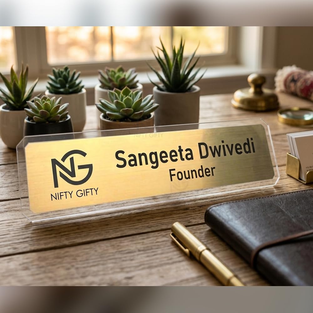 Customized Desk Acrylic Name Plate | Transparent Acrylic and Gold Engraving Sheet | Custom Name Signage for Business, Conference, Home Office | Personalized Gift for Doctors, Advocates & Professionals-image-15