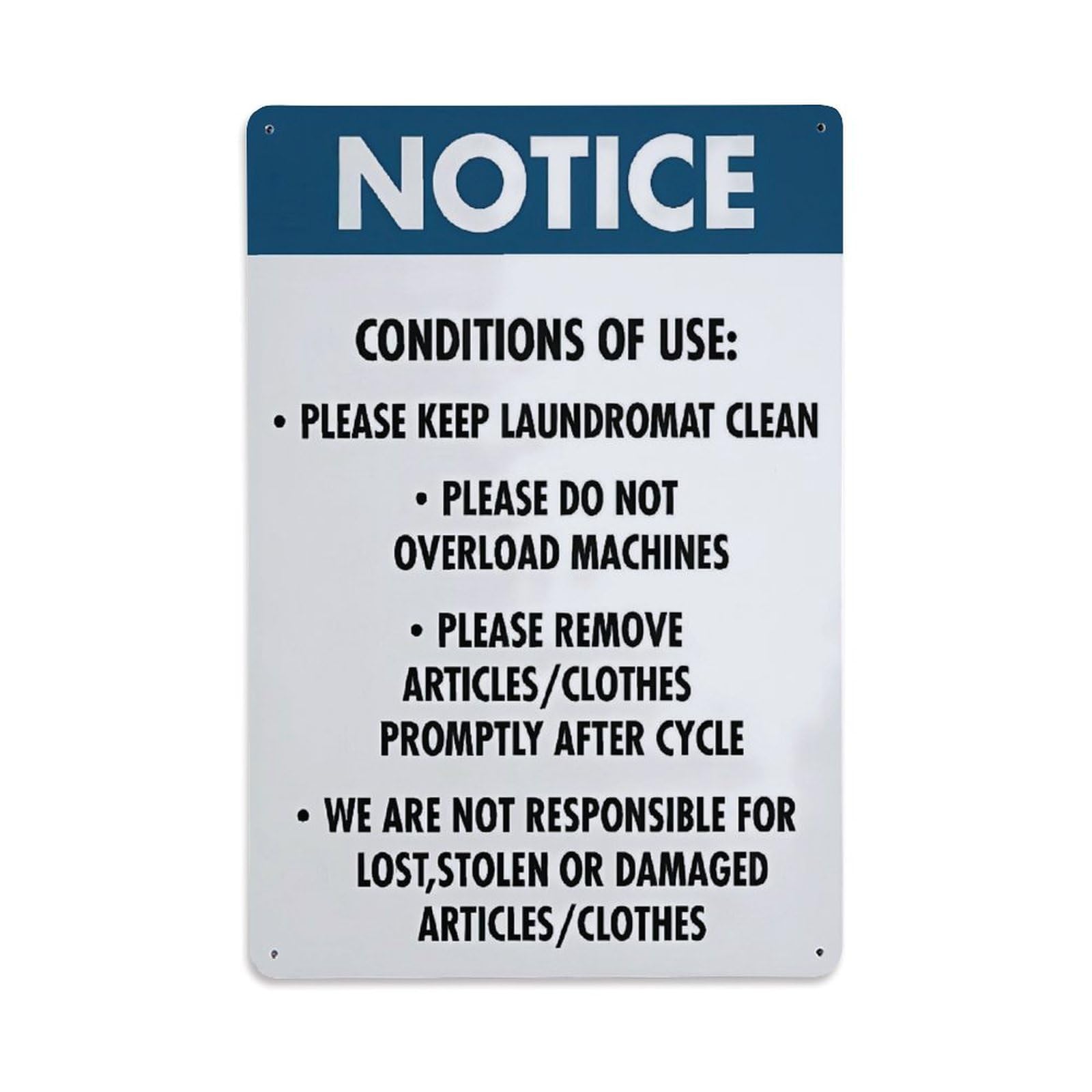 Laundromat Usage Notice Sign Vintage Aluminium Metal Sign, Retro Wall Decor for Home, Bar, Garage & Farmhouse 30x20cm