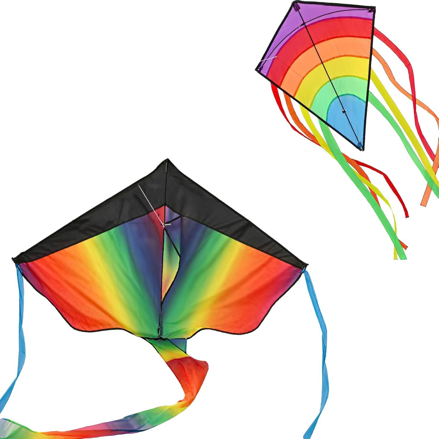 Colorful Kite for Kids - Diamond & Rainbow Delta Design, Easy to Fly for Kids and Adults in Light or Strong Wind - Outdoor Toy for Beach, Park, Garden - Great Gift Idea for All Ages (2 Pack Kites)