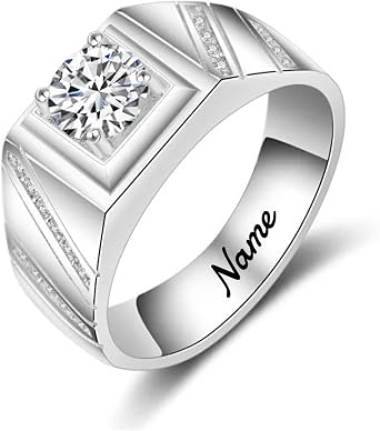SISGEM 1ct Moissanite Ring for Him, 925 Sterling Silver Mens Wedding Ring, D Color VVS1 Moissanite Round Brilliant Band for Men Father Birthday Anniversary Size UK I-Z+6