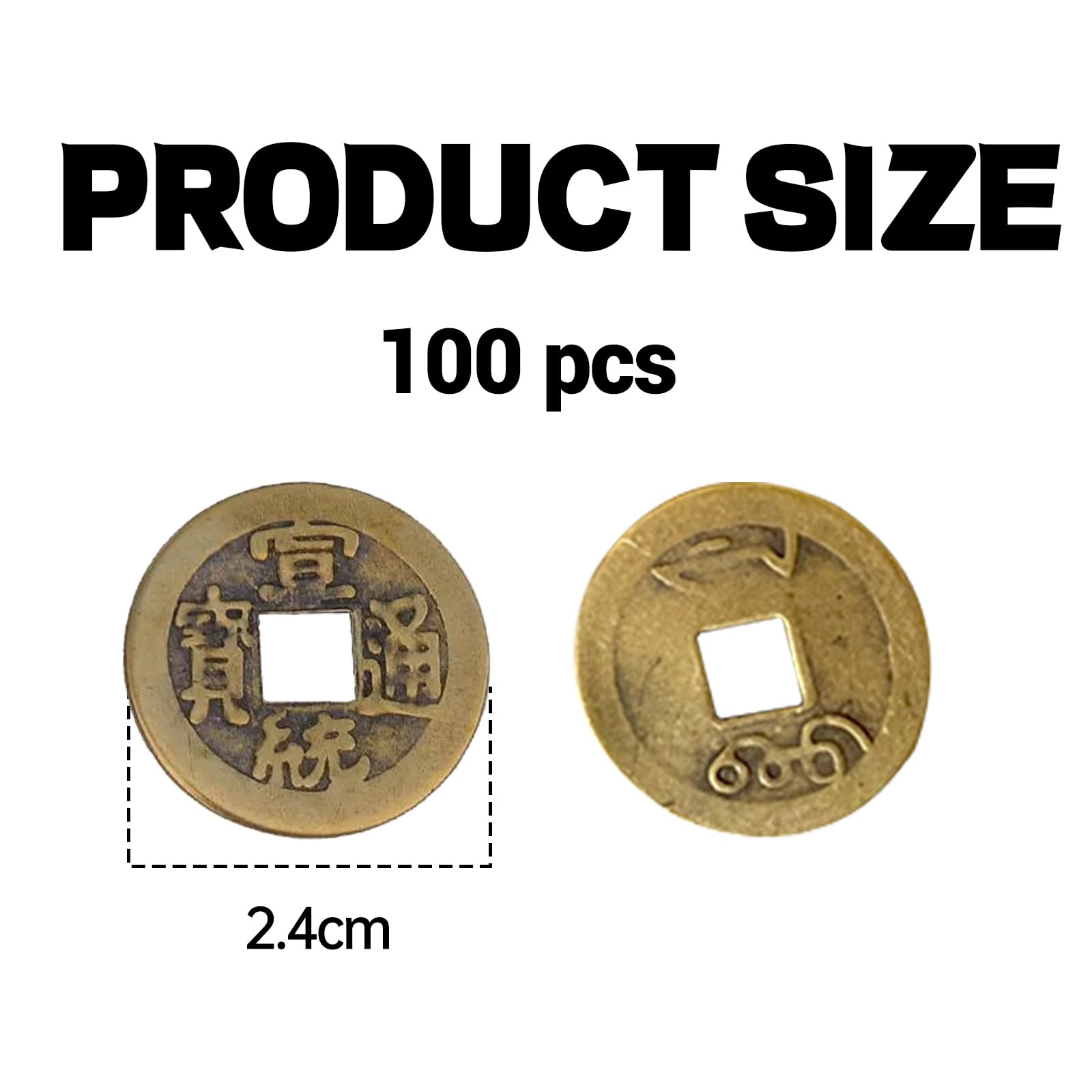 Porte Bonheur Chinois Monnaie,Mengger 100 Pièces Monnaie Feng Shui Chinoises 2.4cm,Monnaie I-Ching Fortune,Ornements Feng Shui Decoration Chinoise Symbolise la Richesse Chance Santé