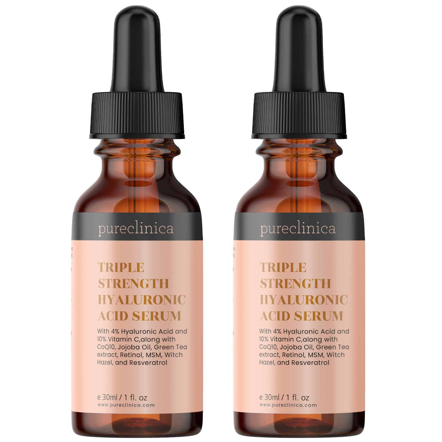 2 Flaschen TRIPLE STRENGTH HYALURONSÄURE SERUM - 6% Potenz, doppelt so wirksam, leicht einziehende Hyaluronsäure mit extra Vitaminen C & E, Resveratol und CoQ10-30 ml