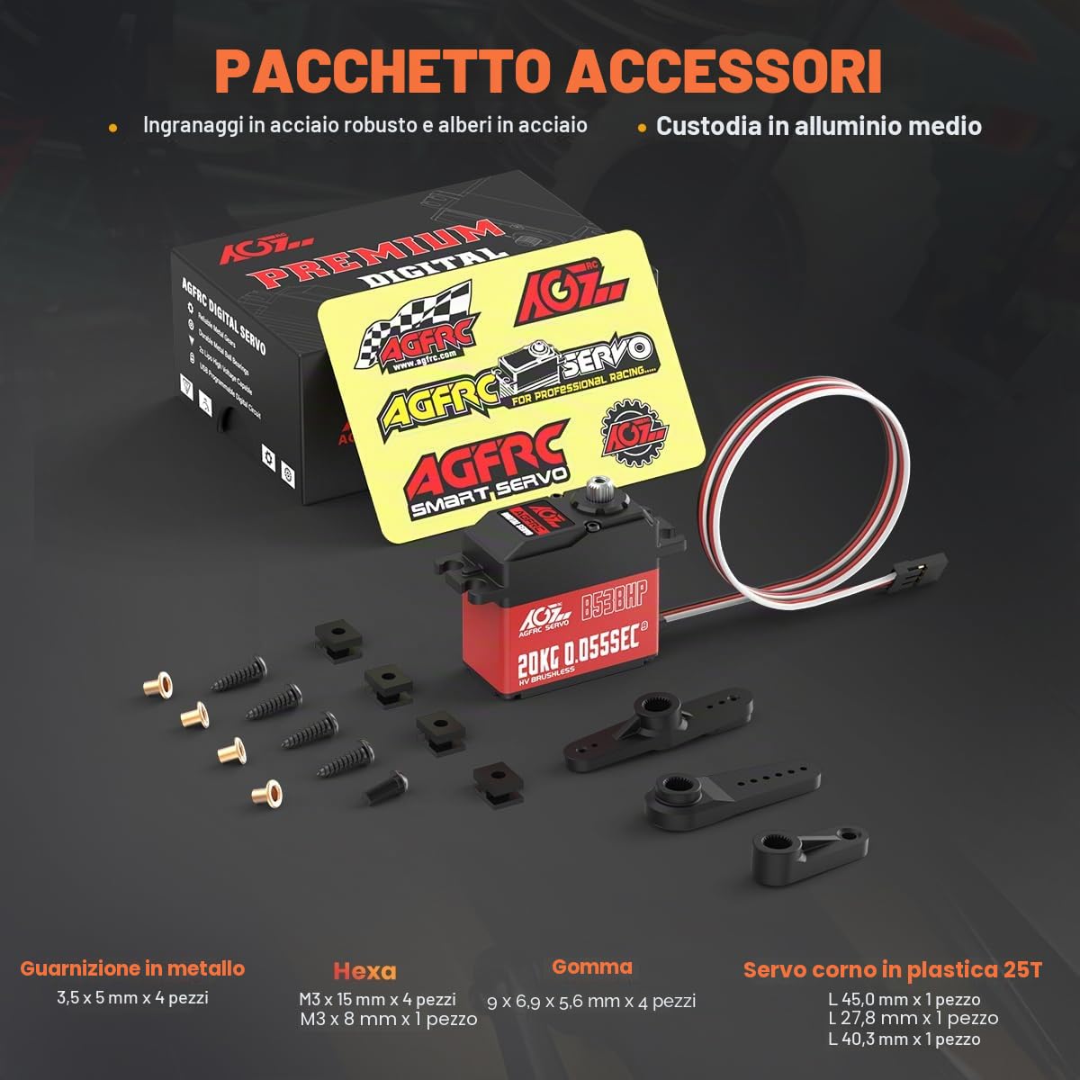 AGFRC Sterzo senza spazzole ad alta velocità RC-Servo-Motor - Servo digitale 0.055s con ingranaggio in metallo per cingoli per auto 1/10 RC (B53BHP V2)