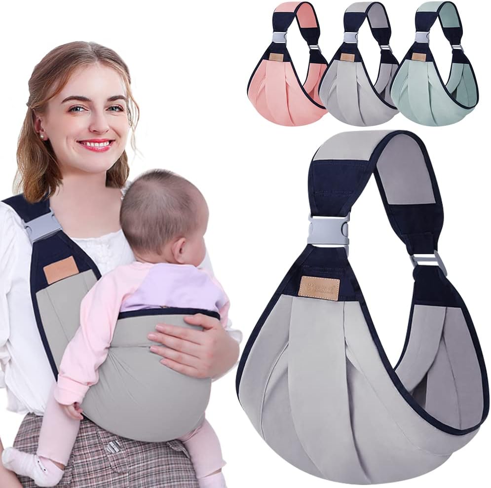 Breathable Baby Sling, Adjustable Baby Carrier, Baby Carrier Wrap, Quick Dry, Thick Shoulder Straps for 0-36 Months Baby (Grey a)
