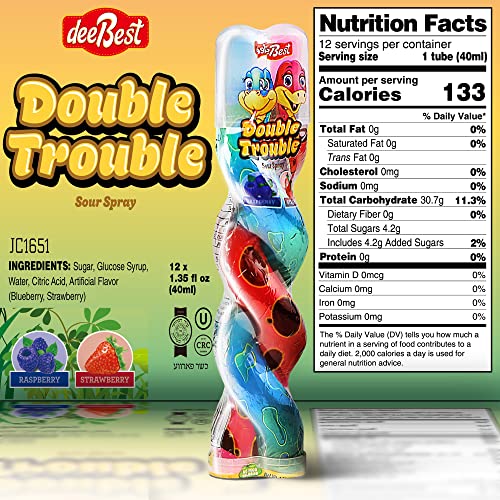 Double Trouble Snake Liquid Spray Sour Candy 2 In 1 Strawberry And Raspberry Flavor (Pack Of 12) - No Food Colors - Kosher #TOP3