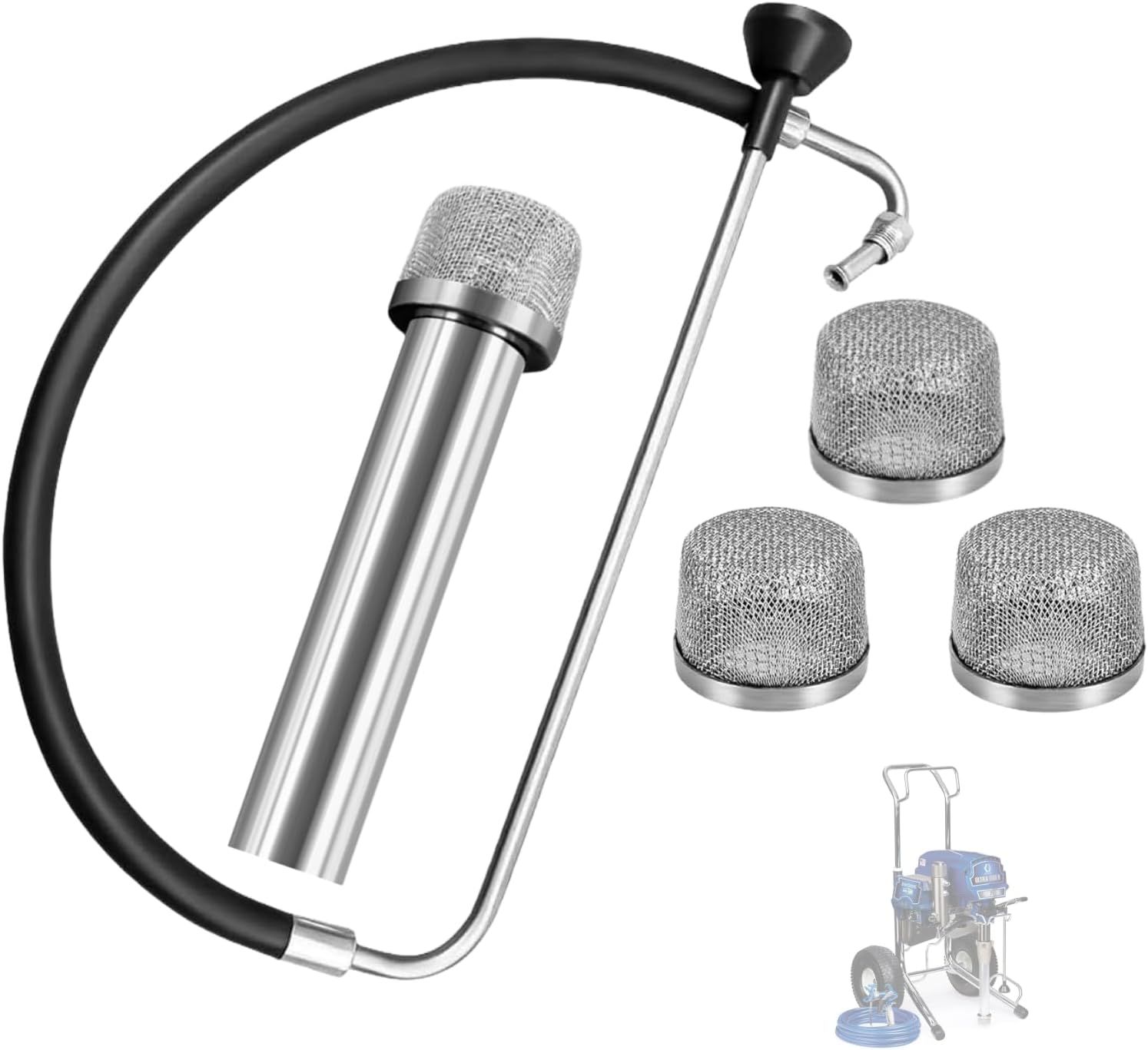 Replaces for Graco 695 Suction Hose & Reflux Line Sets - with 4PK 181072 1" NPT Thread Pump Inlet Strainer Screen Filters - Fits Graco 795 3900 1095 1595 5900 7900 Airless Paint Sprayer Accessories