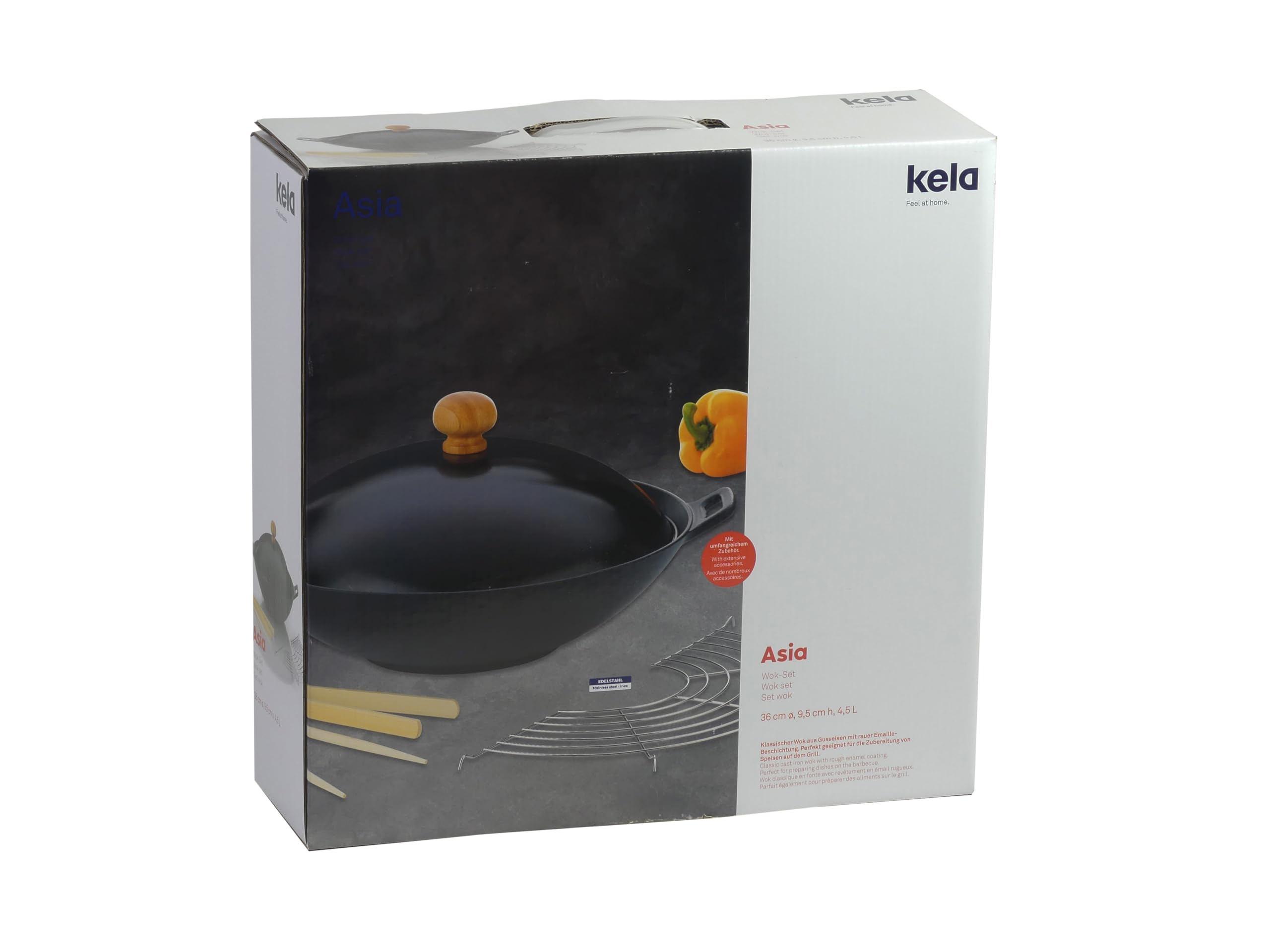 Kela Wok-Set Classic Azja 5 sztuk 36 cm żeliwa, czarny, 36 x 36 x 10 cm