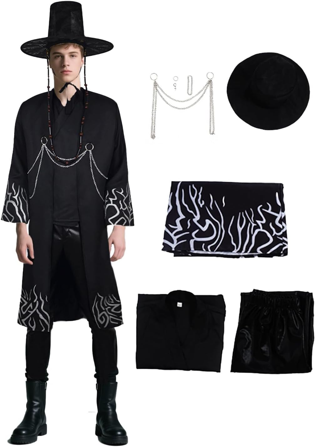 Adults Boys Costume Fancy Outfit with Jacket Top Pants Hat Halloween Party Cosplay Dress Up Set for Men