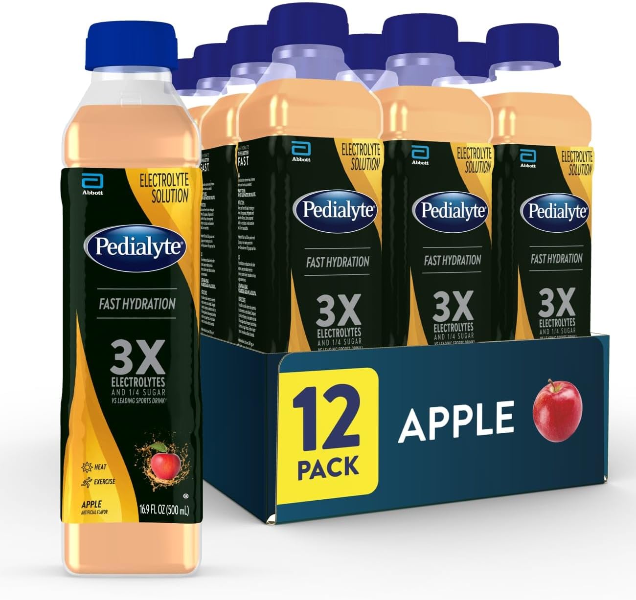 Pedialyte Electrolyte Solution Apple Hydration Drink Half Litre 50ml Each (Pack of 12)