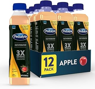 Pedialyte Electrolyte Solution, Apple, Hydration Drink, half liter each 16.9 Fl Oz (Pack of 12)