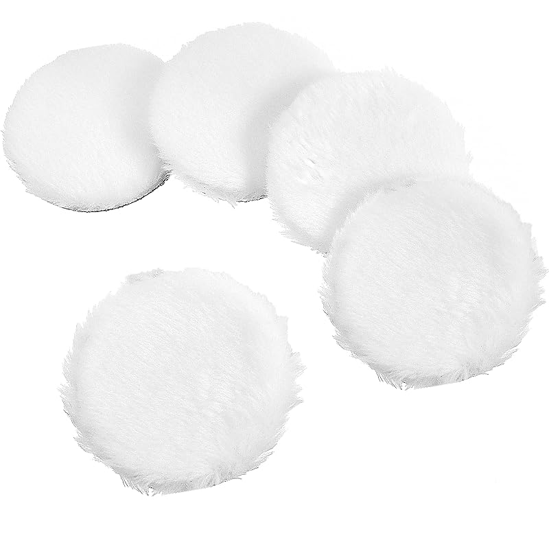 Kit com 5 Boinas de Lã Sintética Branca de 12,7 cm com Fixação Hook-and-Loop Yolev para Politriz e Lixadeira Orbital