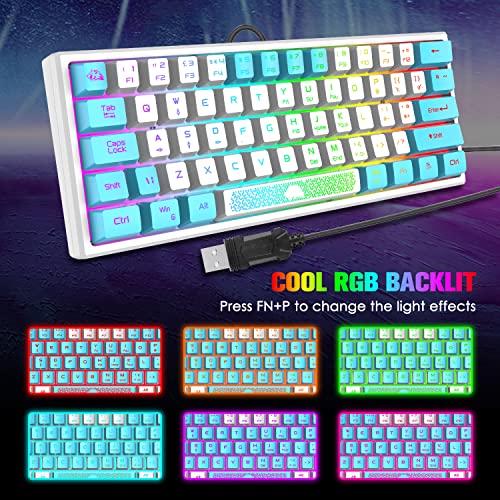 Image of 60% Gaming Keyboard and Mouse Combo Samll Mini RGB Backlight Mechanical Feeling and Mechanical RGB 12003 DPI Honeycomb Optical Mouse,Gaming Mouse pad for Gamers and Typists (White & Blue)