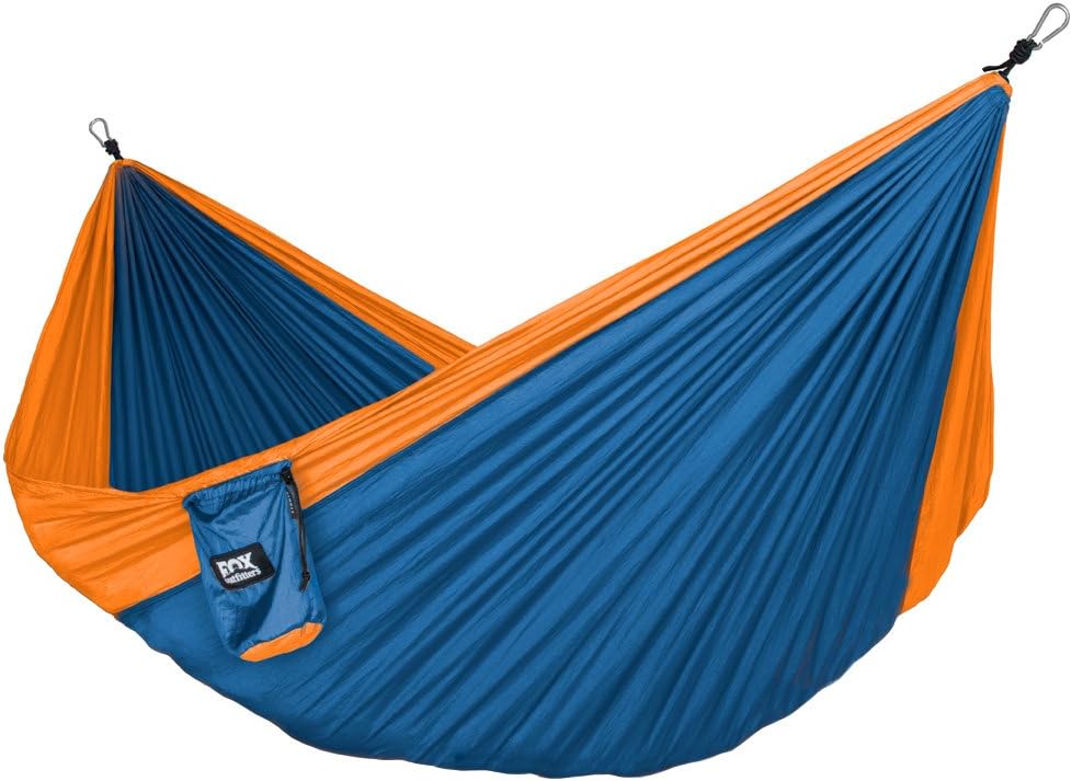 Fox Outfitters Neolite Single Camping Hammock - Lightweight Portable Nylon Parachute Hammock for Backpacking, Travel, Beach, Yard. Hammock Straps & Steel Carabiners Included