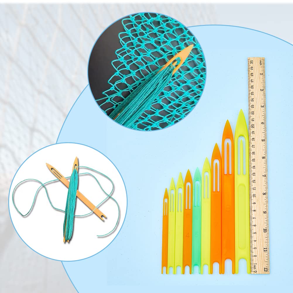 SUPERFINDINGS Kits de Réparation D'Aiguilles pour Filets de Pêche Comprenant 9 Tailles Aiguille à Filet en Plastique, 1 navettes en Acier Tranchant 1 Rouleaux de Fil de Pêche Transparent Fil de Nylon
