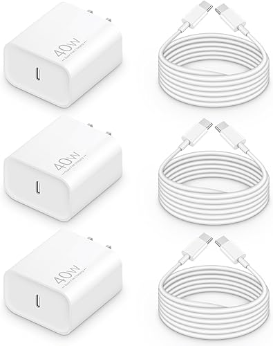 Cargador de carga rápida para iPhone 17, 16, 15 Pro, bloque de carga rápida USB-C de 40 W para iPhone con cable de carga tipo C a C de 6 FT para