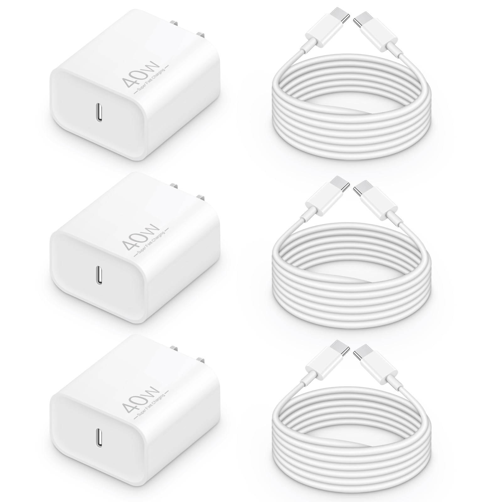 iPhone 17 16 15 Pro Charger Fast Charging, 40W USB-C iPhone Fast Charger Block with 6 FT Type C to C Charging Cable Cord for iPhone 17 Pro Max/17 Pro/17/16/16 Pro Max/16 Pro/15/15 Pro Max(3-Packs)