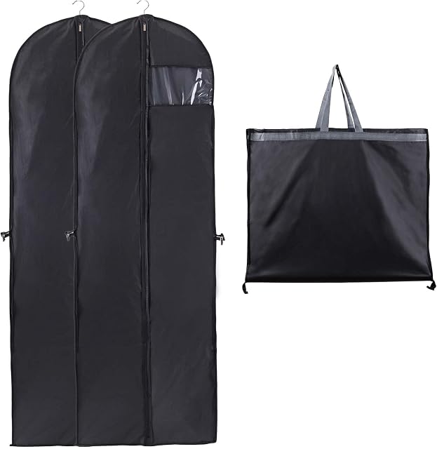 Niviy Long Dress Bags Covers, Dust-proof Clothes Covers Moth Proof Garment Bags Anti-Moth Protector Folding Long Coat Covers with Pocket and Handle,Pack of 2, 60 * 180cm (Black)