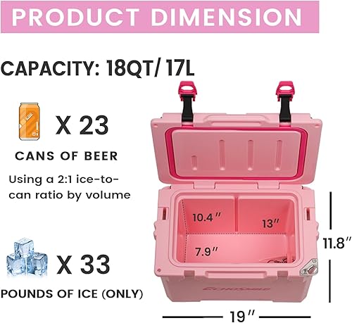 Miniatura 4 de EchoSmile Enfriador portátil aislado de 12 a 30 cuartos de galón, refrigerador rotomoldeado con anillo de sellado, caja de hielo ligera, enfriador