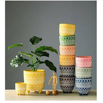 Amazon.co.jp: NIGOE植木鉢、陶器鉢、脚付き三脚植木鉢、模様