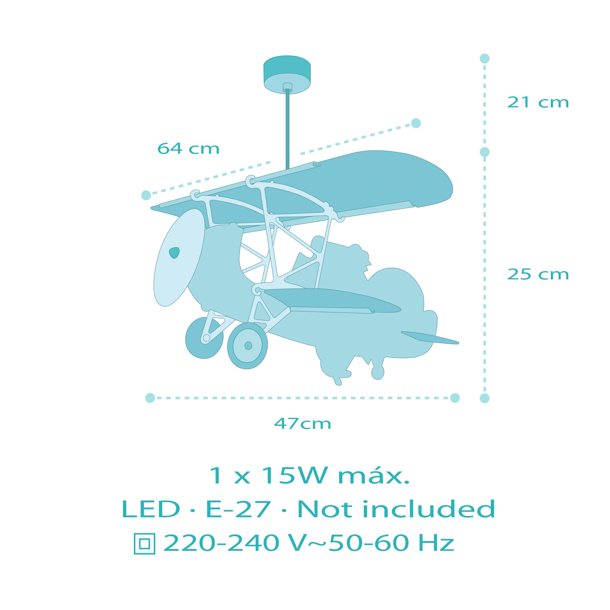 Dalber Lámpara Techo Colgante Infantil Avión Cocodrilo Blanco 54542 E27 | E27 - 15W; Habitación niños; lámparas infantiles; brilla en la oscuridad;