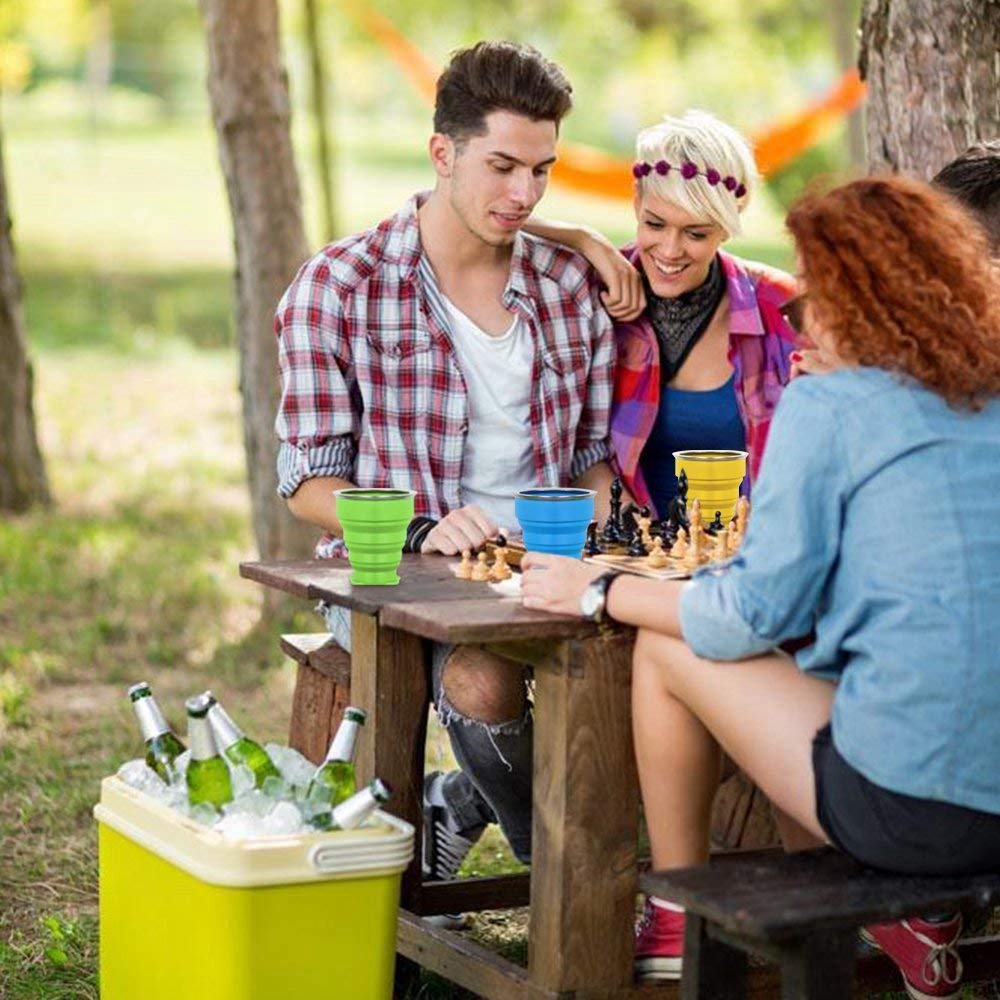 Senhai Tazza da Viaggio Pieghevole a 5 Pacchetti con Coperchio, Tazza Pieghevole Pieghevole 6Oz, Retraibile per Escursionismo Picnic Camping - Blu, Verde, Giallo, Arancione, Rosso
