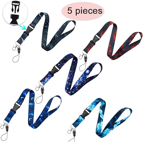 Miniatura 6 de BLDXINWIN Paquete de 5 cordones de cielo estrellado para llaves de automóvil, cordón de tela suave de alta calidad para el cuello con hebilla de