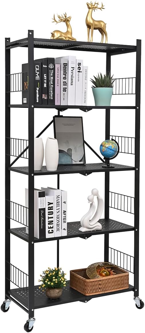 MOLYHOM Folding Storage Shelves, 5Tier Metal Collapsible
