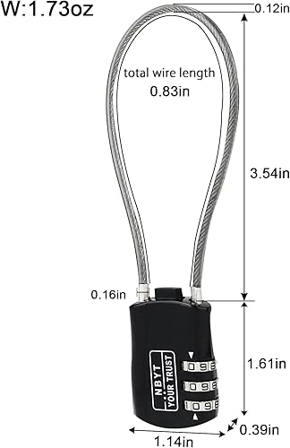 Miniatura 2 de Candado de bloqueo de combinación de alambre, diámetro del alambre de 324 pulgadas, circunferencia de 8.3 pulgadas, adecuado para equipaje de viaje,