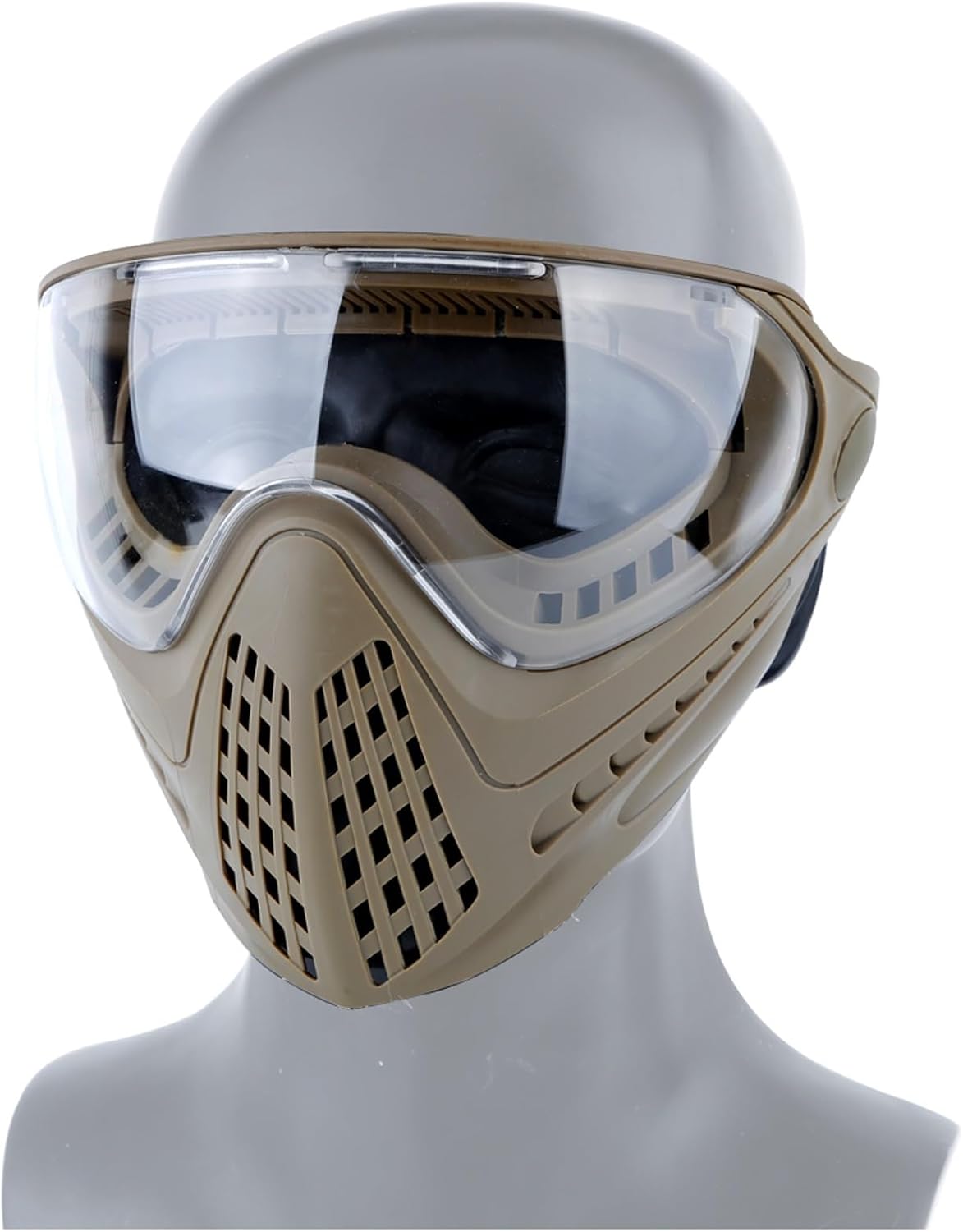 Tactical Anti-Fog Adjustable Airsoft Full Face Mask with Replaceable Goggles and Helmet Connector, for Airsoft CS Paintball Outdoor Games