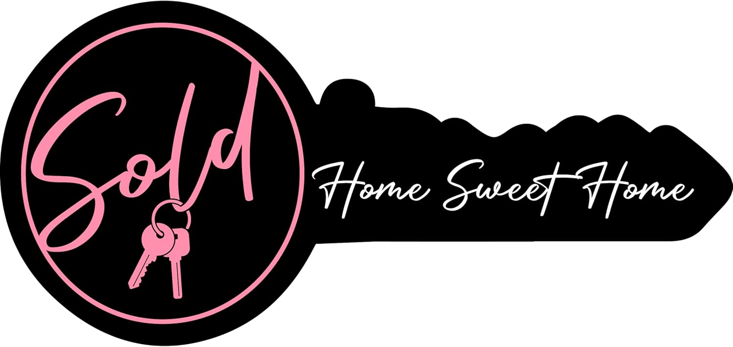 Realtor Key Sign - SOLD | Real Estate Signs | Home Buyer | 36"x 17” | Message On Sturdy Large Wooden Key Signs | Promotional Sign for Realtors | Sold - Home Sweet Home - Black/Pink