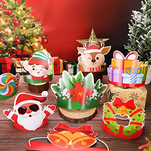 Woanger 48 Pcs Christmas Party Hat Xmas Paper Crown With Elastic Band Paper Hat Crown Adjustable Crown For Kids Xmas thumb #3