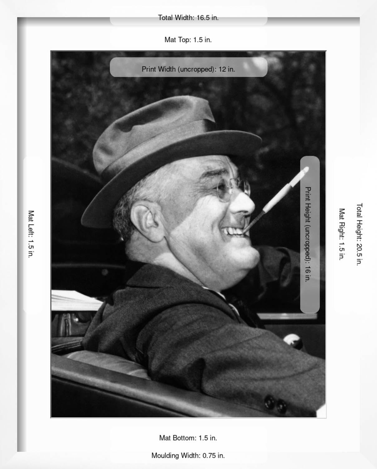 Amazon.com: ART.COM Wall Photo President Franklin Roosevelt, Debonair with  His Cigarette Holder, 1939 on White Frame, 17