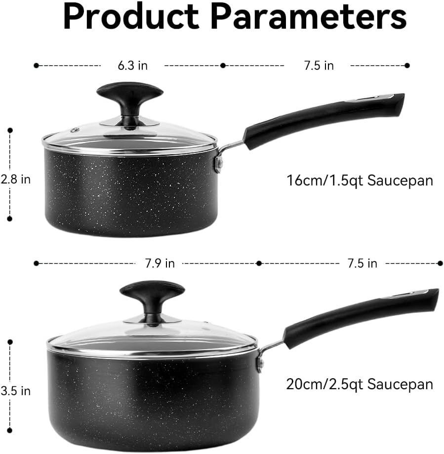 Sauce Pan Set, Ultra Nonstick Saucepan Set of 2, Saucepans with Lids, 1.5Qt & 2.5Qt Small Pot Set with Bakelite Handles