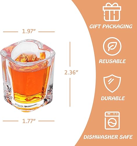 Miniatura 2 de Vasos de chupito de base pesada de 2 onzas, juegos de 6 chupitos de tequila transparentes en forma de corazón, tiro cuadrado, vaso de chupito de