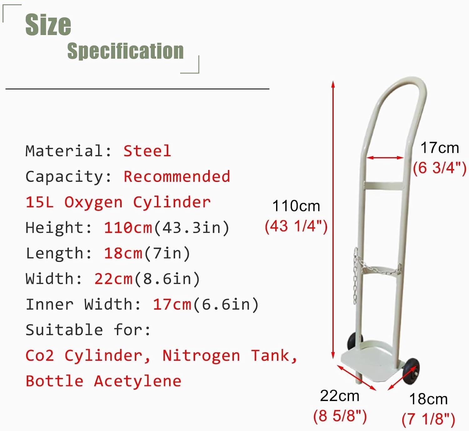 Freestanding Tank Holder Cart - Rolling CO2 Cylinder with Fixed Chains, Use Single Capaci Bracket (Blue, 43.3in)