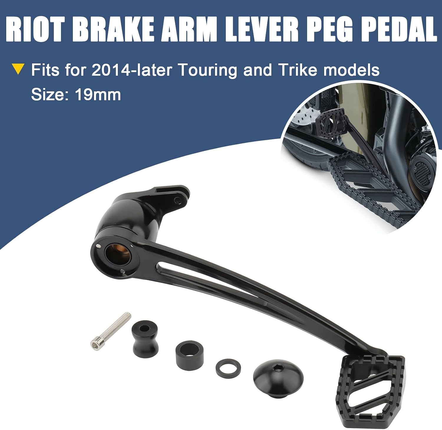 Motorcycle Riot Brake Arm Lever with Peg Pedal for Harley Touring Road King Road Glide Street Glide Electra Glide Trike 2014-later (Black)