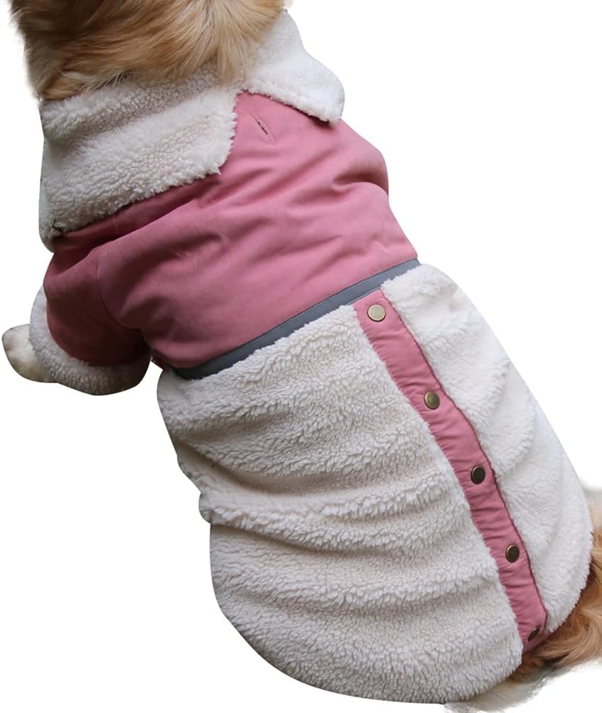 V-Collar Dog Coats for Medium Dogs Sweater Fleece Lining Warm Doggie Jacket for Cold Winter Pink L