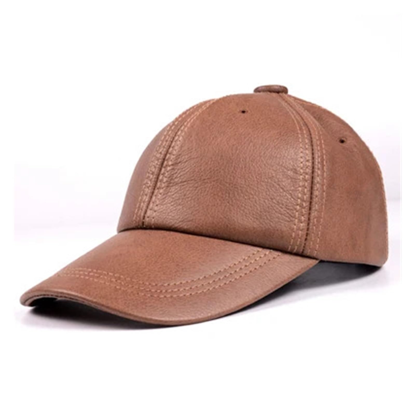 New Male Casual Genuine Leather Baseball Cap For Men Real Cowhide Black/Beige Dad Hats Mens Big Brim Cool Hat