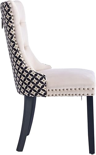 Miniatura 79 de Aoowow Juego de 2 sillas de comedor tapizadas de terciopelo, sillas laterales sin brazos con respaldo de ala, botones y patas de madera maciza para