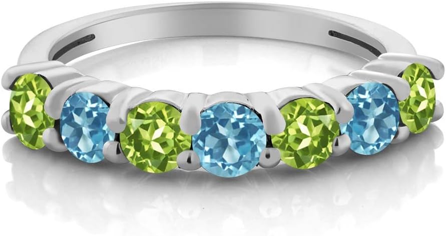 Gem Stone King 1.32 Cttw Round Green Peridot and Swiss Blue Topaz Anniversary Ring For Women | 925 Sterling Silver | Gemstone Birthstone - Image 2