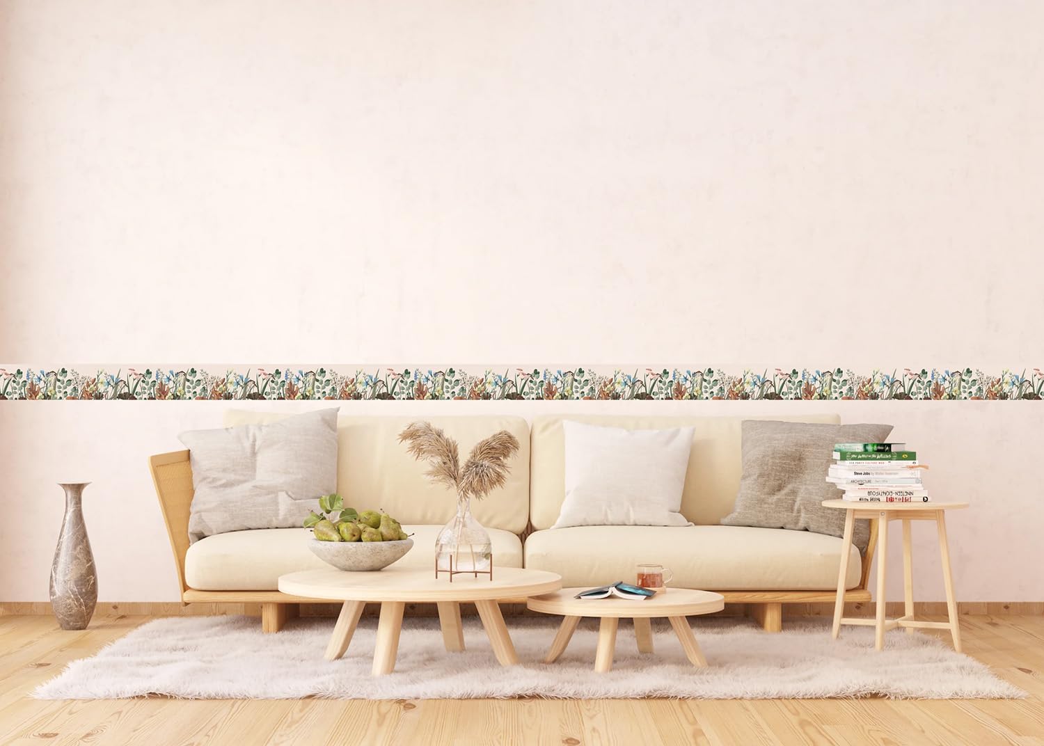 AG Design Selbstklebende Bordüre Blumen, AWB 8256 | Wasserfest Dekoration für Wände, Möbel, Tapeten, Wandverkleidungen und Türen, Folie, Mehrfarbig | Breite 500 cm x Höhe 13.8 cm
